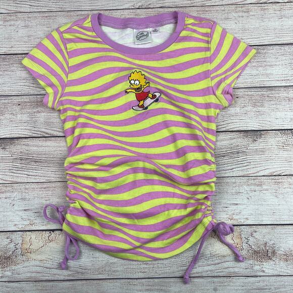 Lisa Simpson Pink Green Striped Scrunched Cropped Top - Picture 1 of 4